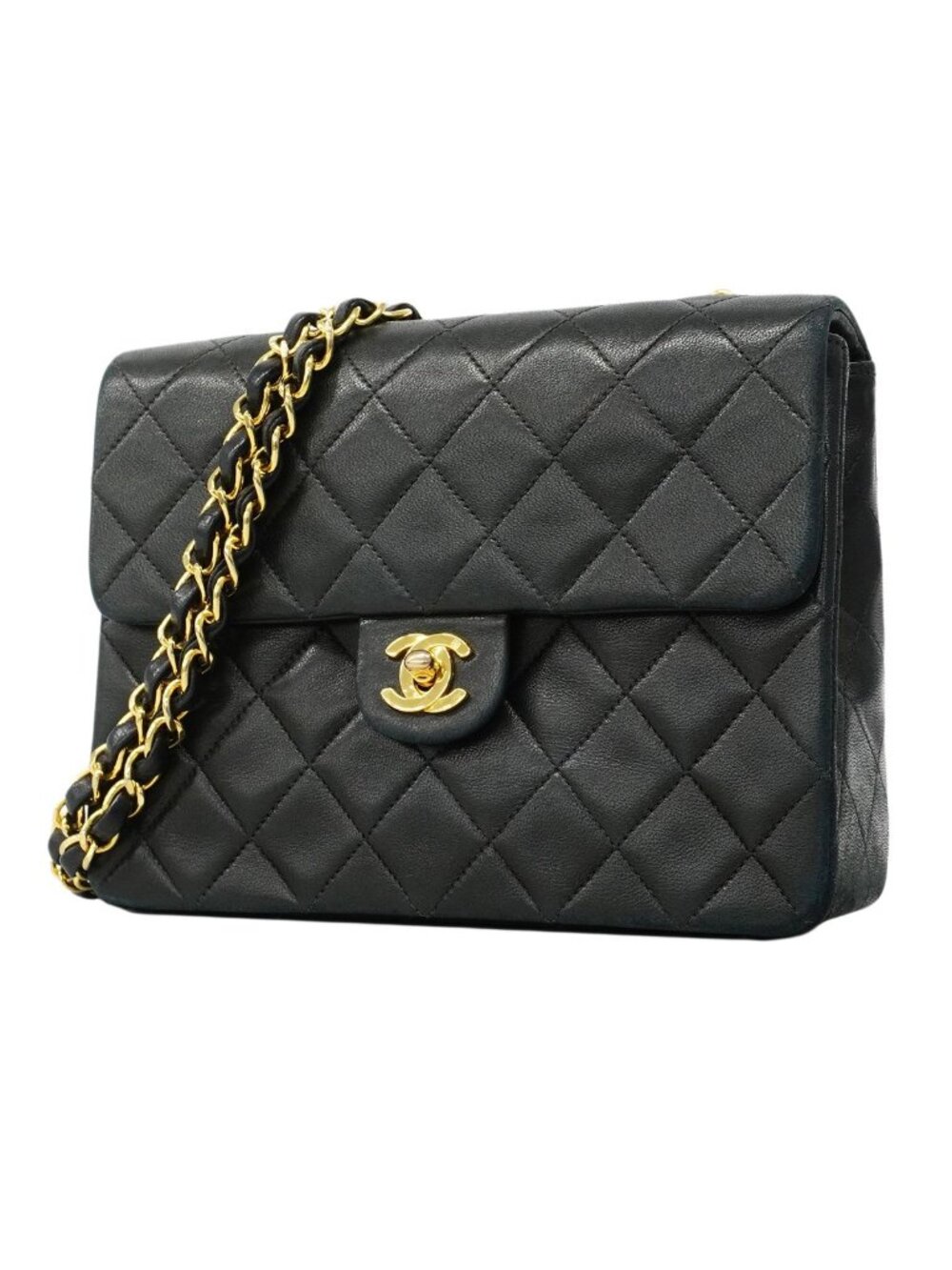 Chanel Shoulder Bag Mini Quilted Lambskin Black Gold